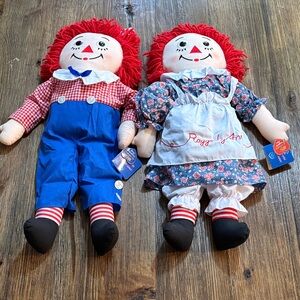 Charming Raggedy Ann and Andy Doll Pair - Red Hair and Blue Outfits